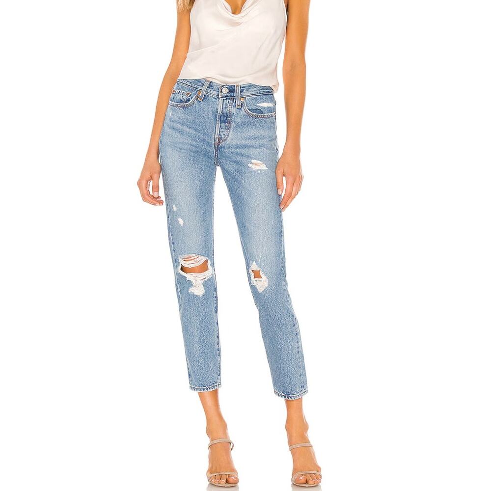 Levis Light Blue Jeans Wedgie Straight Icon Tapered Ripped Light Wash Size 27